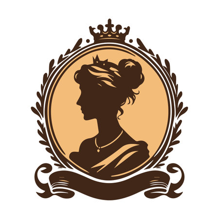 Vintage label with portrait of Queen Elizabeth in crown. Vector illustration.のイラスト素材