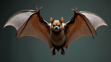 Bat on a dark background. A bat is flying in the air.の素材