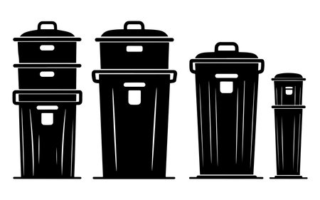 Trash can icon set. Black and white vector illustration of trash can.のイラスト素材
