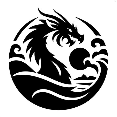 Dragon head tattoo on a white background. Vector illustration of a dragon head tattoo.のイラスト素材