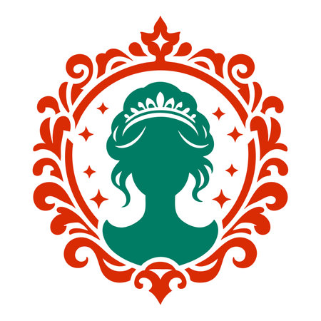 Vintage heraldic emblem. Elegant silhouette of a woman in a crown on a white background.のイラスト素材