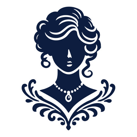 Retro baroque woman silhouette. Vector design element in Victorian style.のイラスト素材