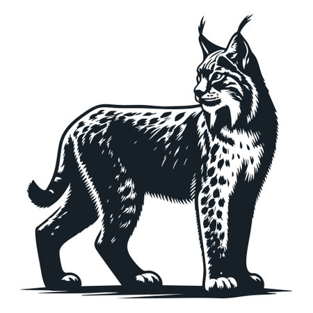 Lynx, vector illustration, black and white, front view.のイラスト素材