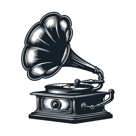Vintage gramophone vector illustration in monochrome style isolated on white backgroundのイラスト素材