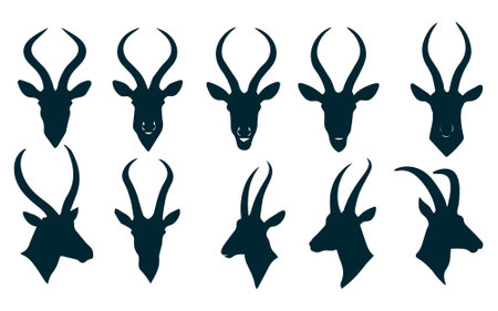 Set of silhouettes of gazelle heads. Vector illustration.のイラスト素材