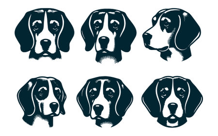Set of black silhouettes of beagle dogs. Vector illustration.のイラスト素材