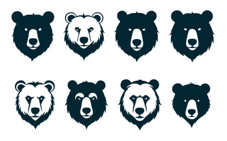 Set of bear heads. Vector illustration isolated on a white background.のイラスト素材
