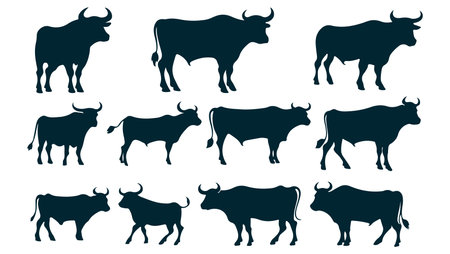 Cow silhouette icon set. Vector illustration isolated on white background for graphic and web design.のイラスト素材
