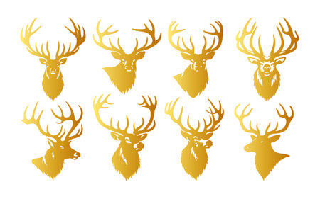 Set of golden deer silhouettes isolated on white background. Vector illustration.のイラスト素材