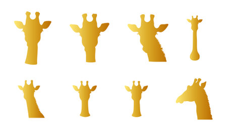 Giraffe icons set. Golden giraffe silhouettes isolated on white background.のイラスト素材