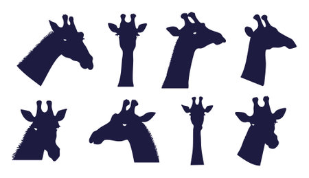 Giraffe silhouettes set. Vector illustration in flat style.のイラスト素材