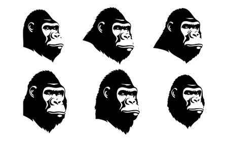 Gorilla head set. Vector illustration isolated on white background.のイラスト素材