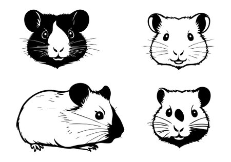 Hamster icons set. Black and white illustration of hamster vector icons for web designのイラスト素材