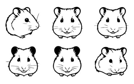 Hamster icons set. Black and white vector illustration of hamster.のイラスト素材