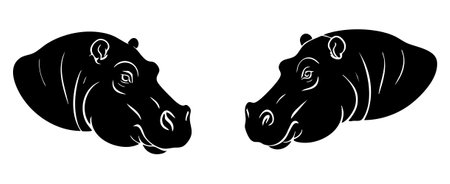 Hippopotamus. Black and white vector illustration isolated on white backgroundのイラスト素材