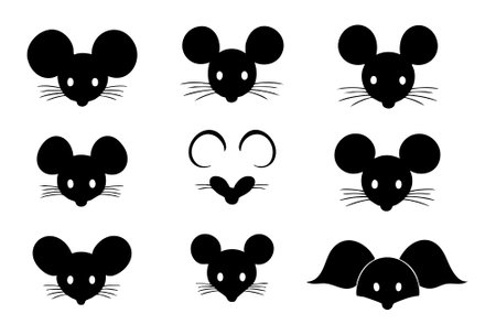 Set of cute cartoon mouse icons. Vector illustration isolated on white background.のイラスト素材
