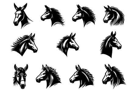 MULE head icons set, black and white design. Vector illustrationのイラスト素材