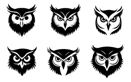 Owl head icons set. Isolated on white background. Vector illustration.のイラスト素材