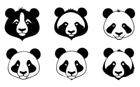Set of panda head icons. Vector illustration isolated on white background.のイラスト素材