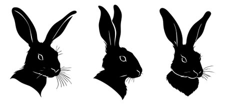 Rabbit head silhouette set. Vector illustration isolated on white background.のイラスト素材