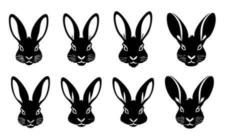 Rabbit head silhouette set isolated on white background. Vector illustration.のイラスト素材