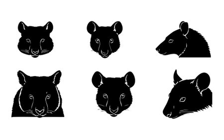 Set of black silhouettes of rats. Vector illustration isolated on white background.のイラスト素材