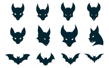 Set of silhouettes of bats on a white background. Vector illustrationのイラスト素材
