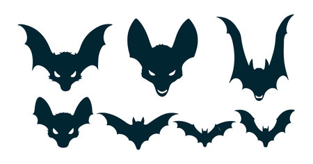 Set of black bats silhouettes on white background. Vector illustration.のイラスト素材