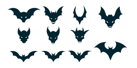 Set of silhouettes of bats on a white background. Vector illustrationのイラスト素材