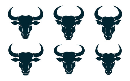 Set of bull heads. Vector illustration isolated on a white background.のイラスト素材