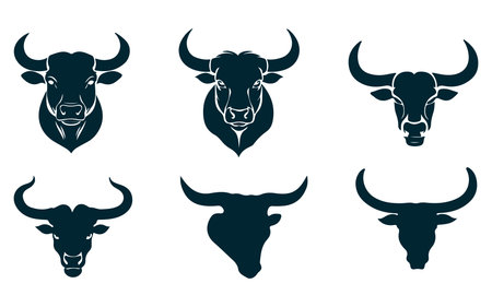 Bull head icons set. Vector illustration isolated on a white background.のイラスト素材