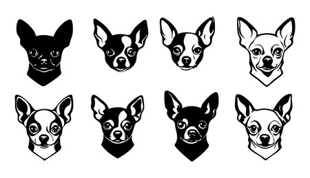 Cute chihuahua dog heads. Vector illustration in black and white colors.のイラスト素材