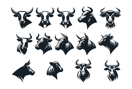 Bull head icon set. Vector illustration of a bull head icons.のイラスト素材