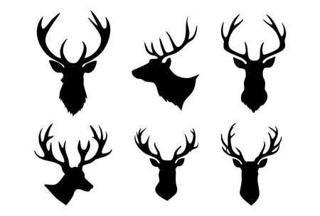 Deer head silhouette set. Vector illustration isolated on white background.のイラスト素材