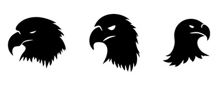 Eagle head icon set. Black silhouette of eagle head on white background. Vector illustration.