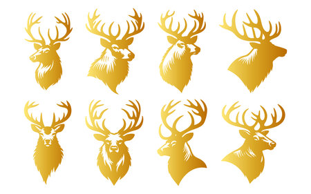 Deer head silhouettes set isolated on white background. Vector illustration.のイラスト素材