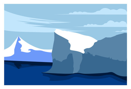 illustration of a view of an iceberg in the middle of the sea. suitable for backgrounds, wall decorations, covers, hang tag.のイラスト素材