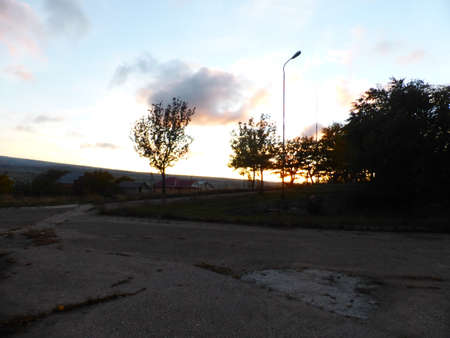 The sky is blue, clouds at sunsetの写真素材