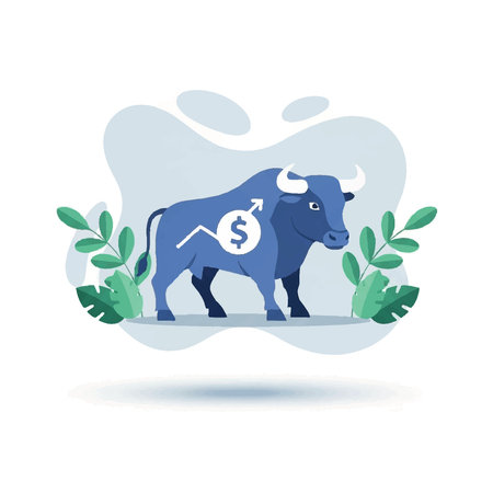 A powerful bull illustration representing a strong upward trend in the stock market and economic prosperity.のイラスト素材