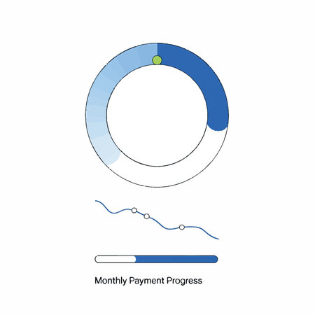 Visual representation of monthly payment progress using circular and linear charts with a trend graph.のイラスト素材