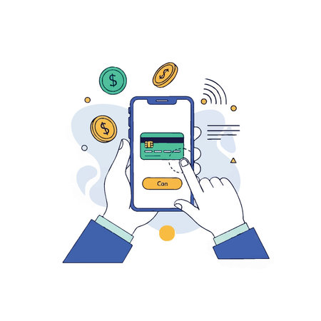 Hands holding a smartphone, processing a credit card payment.のイラスト素材