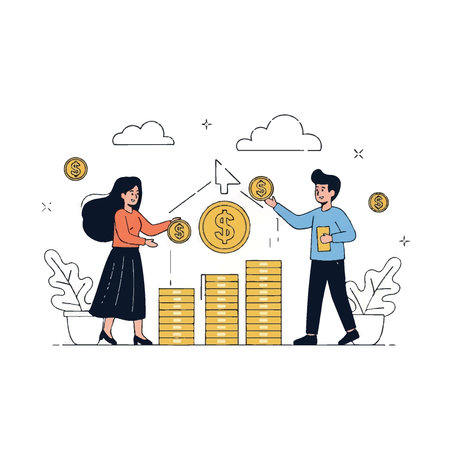 Two people contributing to a growing financial success.のイラスト素材