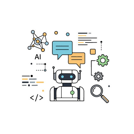Illustration of an AI robot interacting with data and communication.のイラスト素材