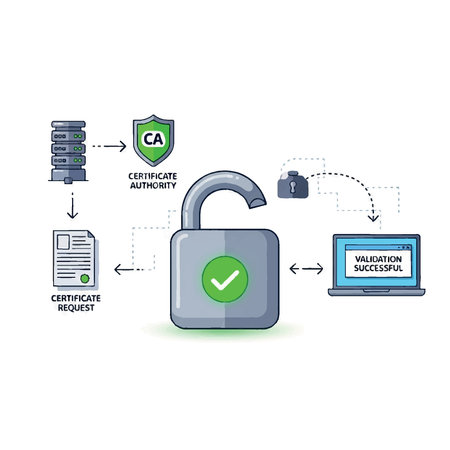 Illustrative diagram showing the steps in SSL certificate validation, from request to successful...