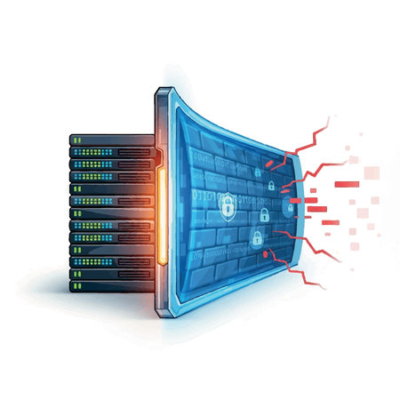 Cartoon illustration of a server rack facing a cyberattack.のイラスト素材
