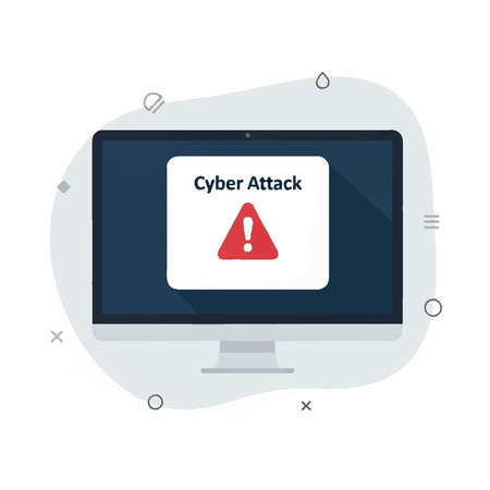 A computer screen displaying a cyber attack warning with an exclamation mark, indicating a security threat or vulnerability.のイラスト素材