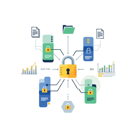 Illustration depicting secure data flow, network protection, and cybersecurity measures with a...