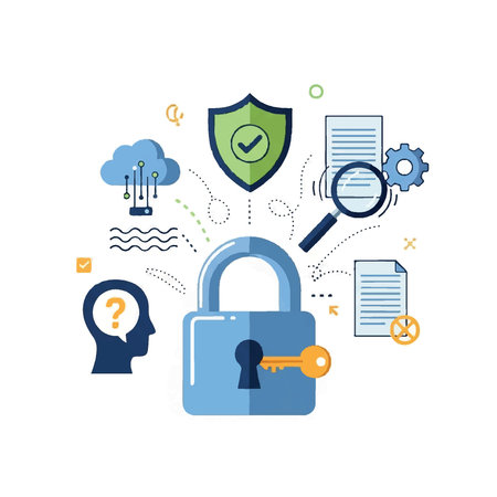 Flat design illustration of a secure data management system.