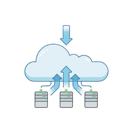 A vector illustration depicting data transfer to and from a cloud server with three connected servers.のイラスト素材