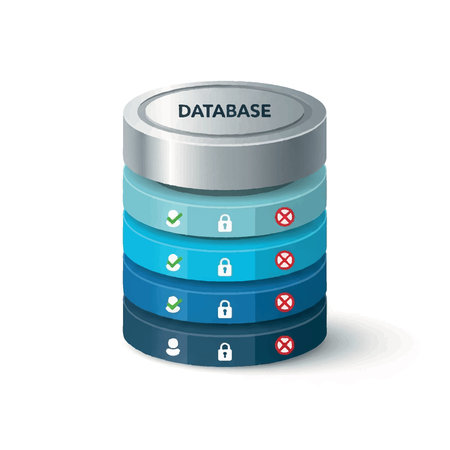 Illustrative 3D model of a database with security icons.のイラスト素材